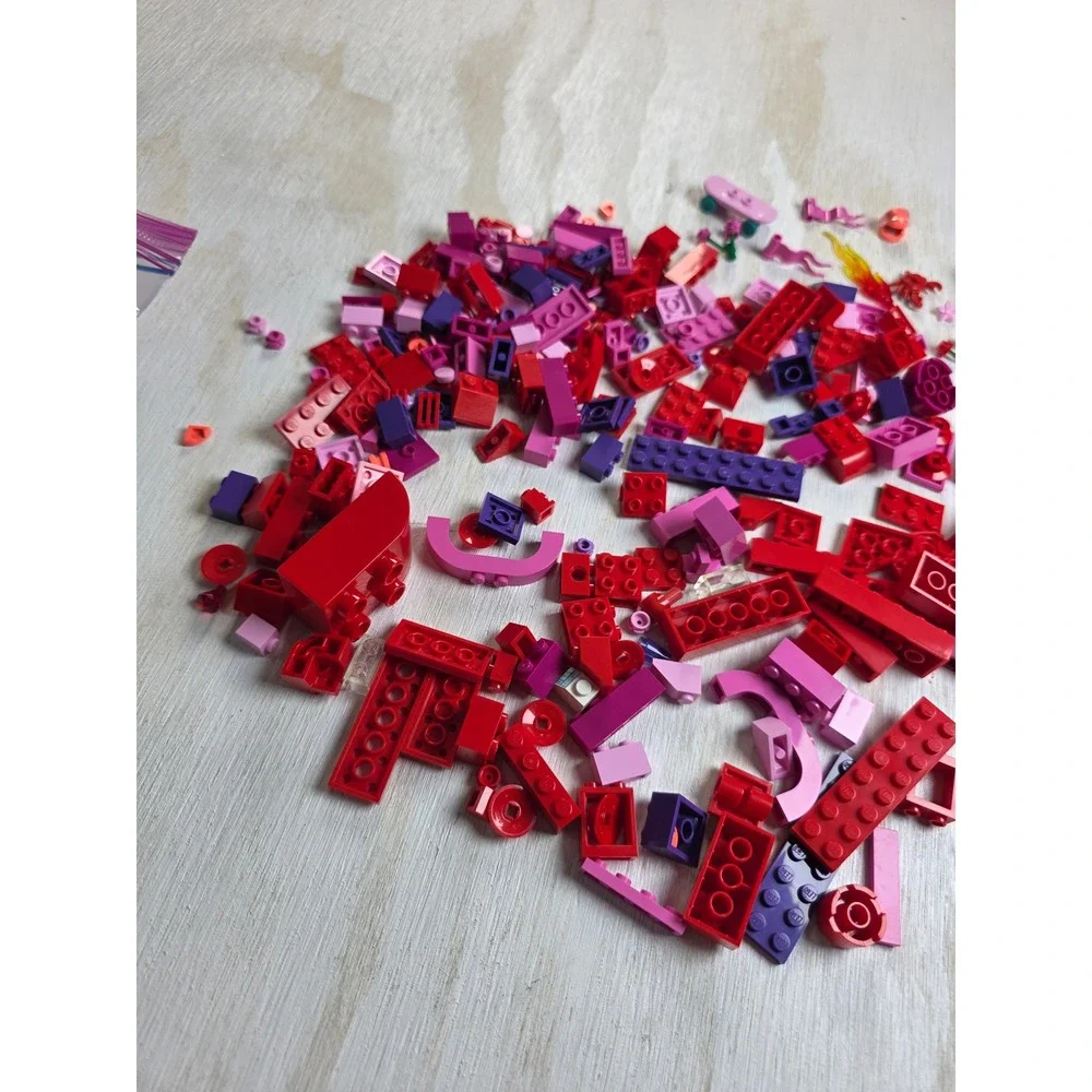 LEGO Mixed Lot Red Pink Purple Bricks Accessories Skateboard Flowers Crab Pieces